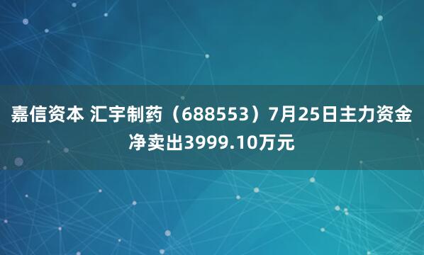嘉信资本 汇宇制药（688553）7月25日主力资金净卖出3999.10万元