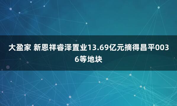 大盈家 新恩祥睿泽置业13.69亿元摘得昌平0036等地块