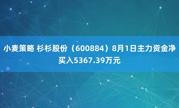 小麦策略 杉杉股份（600884）8月1日主力资金净买入5367.39万元